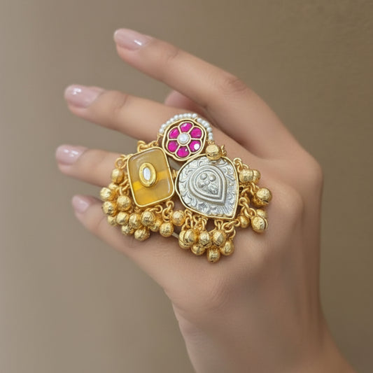 Sufi Adjustable Kashmiri Ring (Yellow)