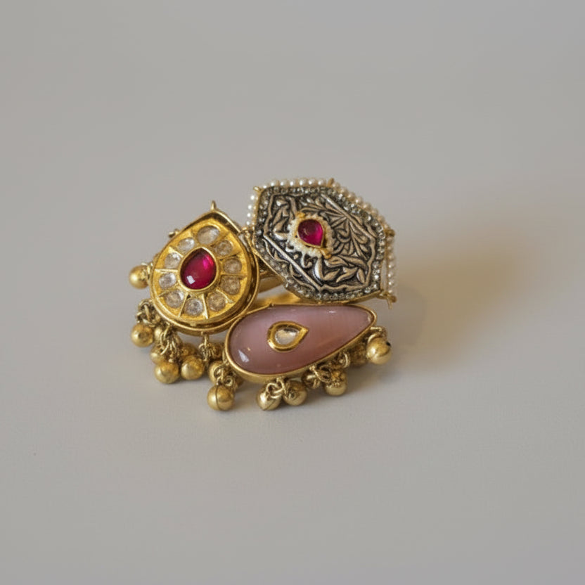 Zalak Adjustable Kashmiri Ring (Pink)