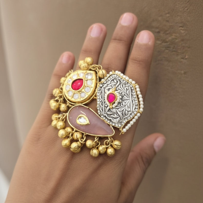 Zalak Adjustable Kashmiri Ring (Pink)