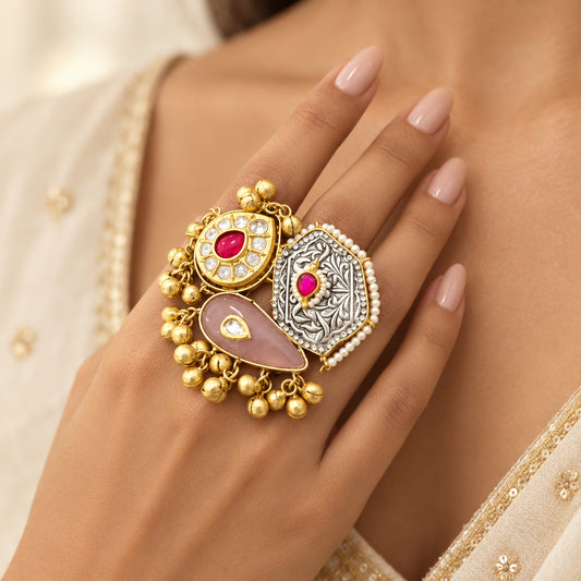 Zalak Adjustable Kashmiri Ring (Pink)