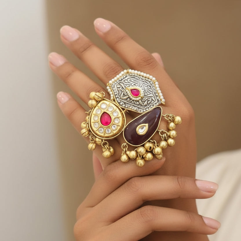 Zalak Adjustable Kashmiri Ring (Wine)