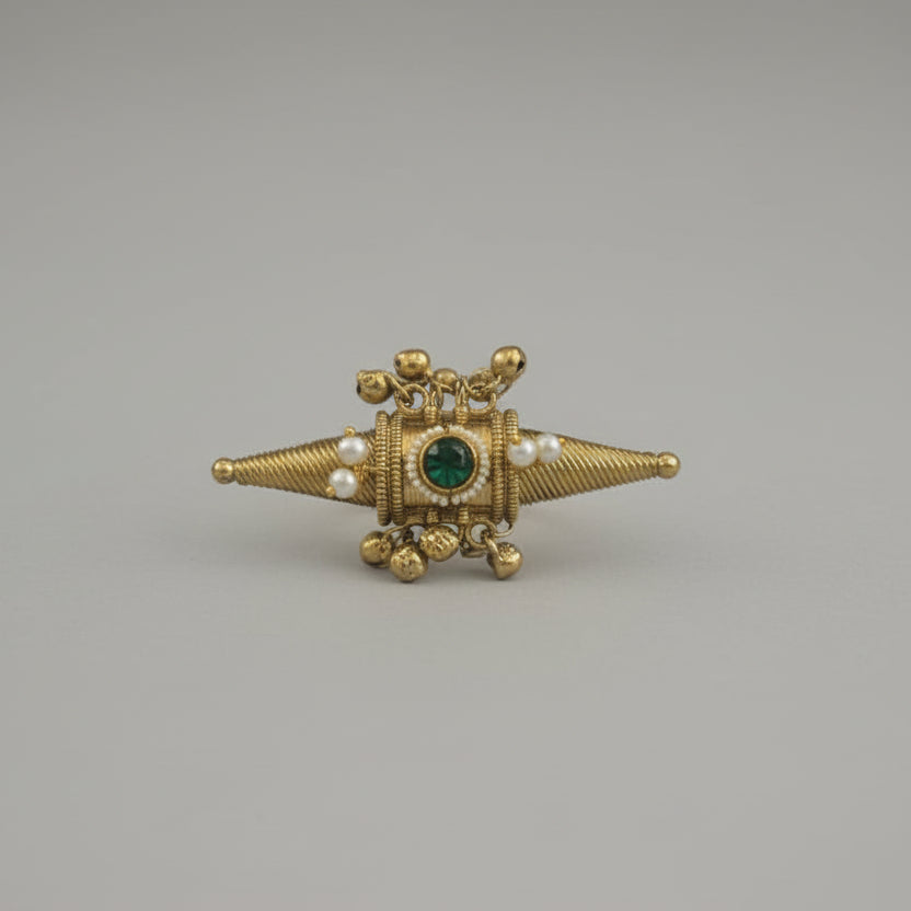 Zyra Adjustable Kashmiri Ring (Green)