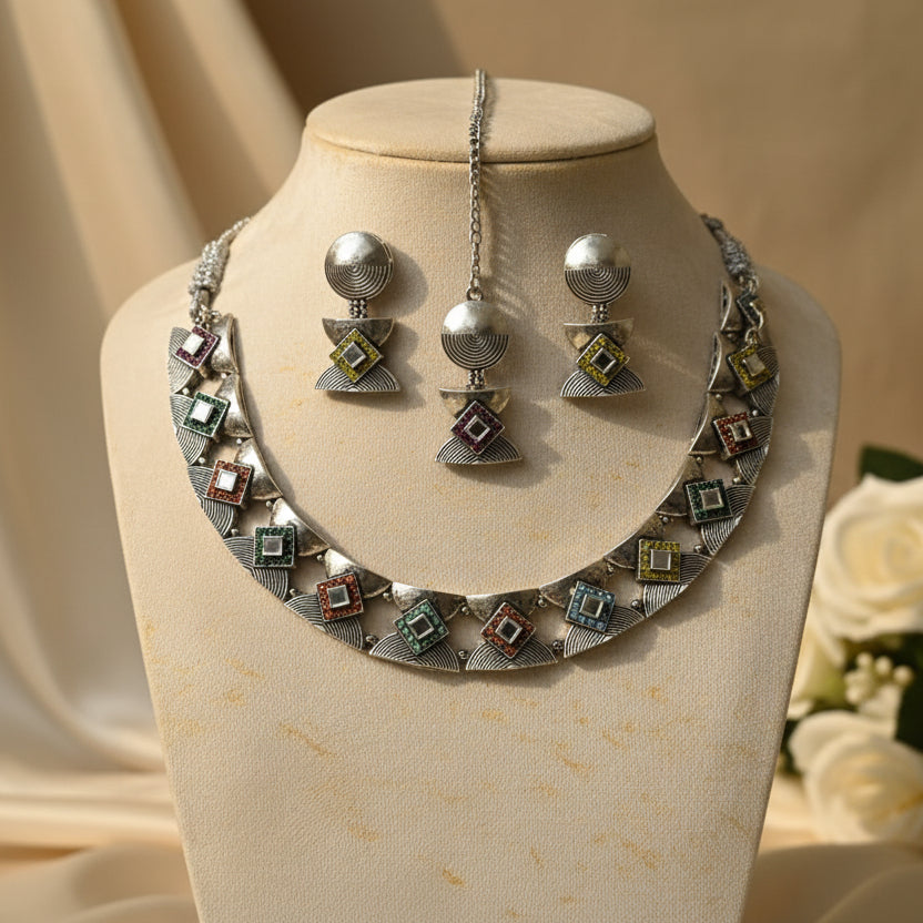 Ada Oxidize Necklace with Maang Tikka