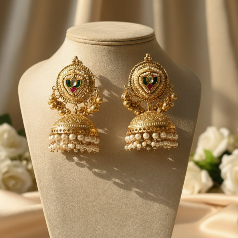 Ruhani Kashmiri Jhumkas (Green-Pink)