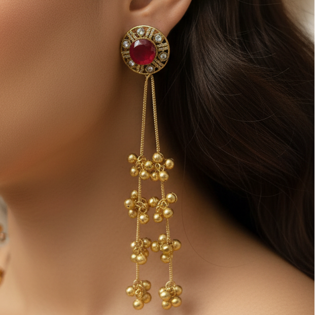 Aabha Kashmiri Earrings (Red)