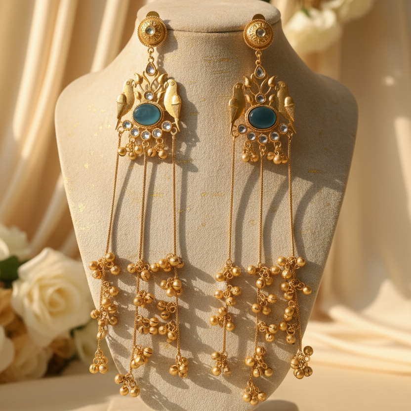 Mayura Kashmiri Earrings (Sea Blue)