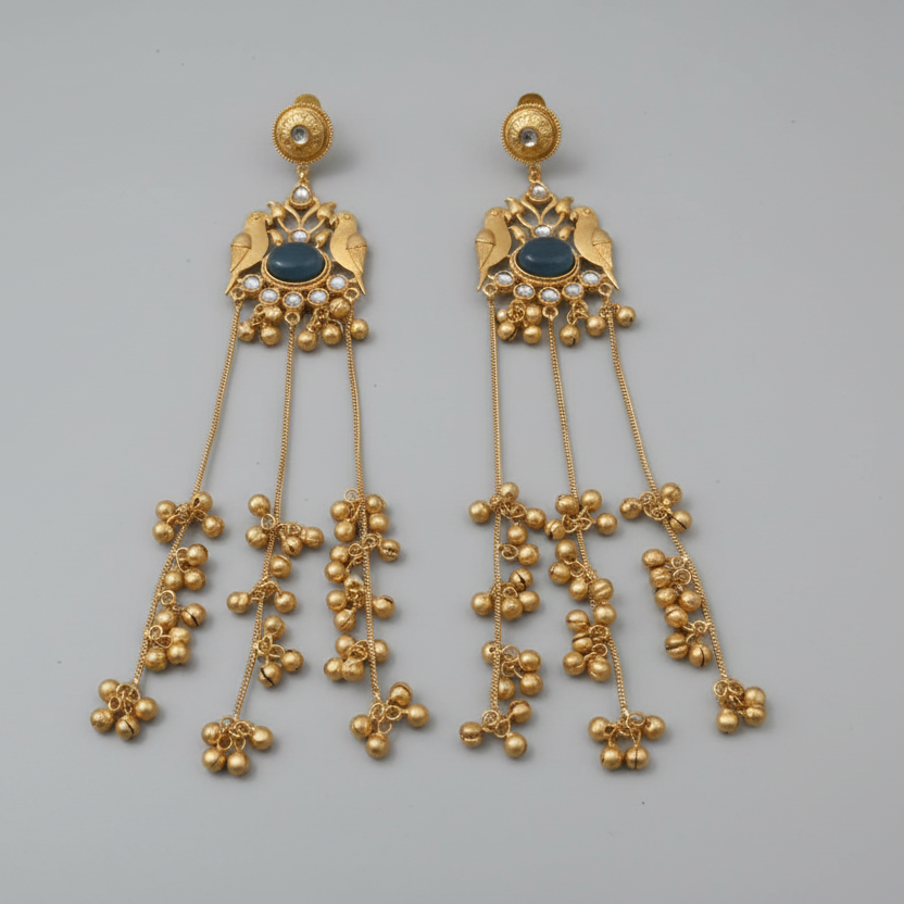 Mayura Kashmiri Earrings (Sea Blue)