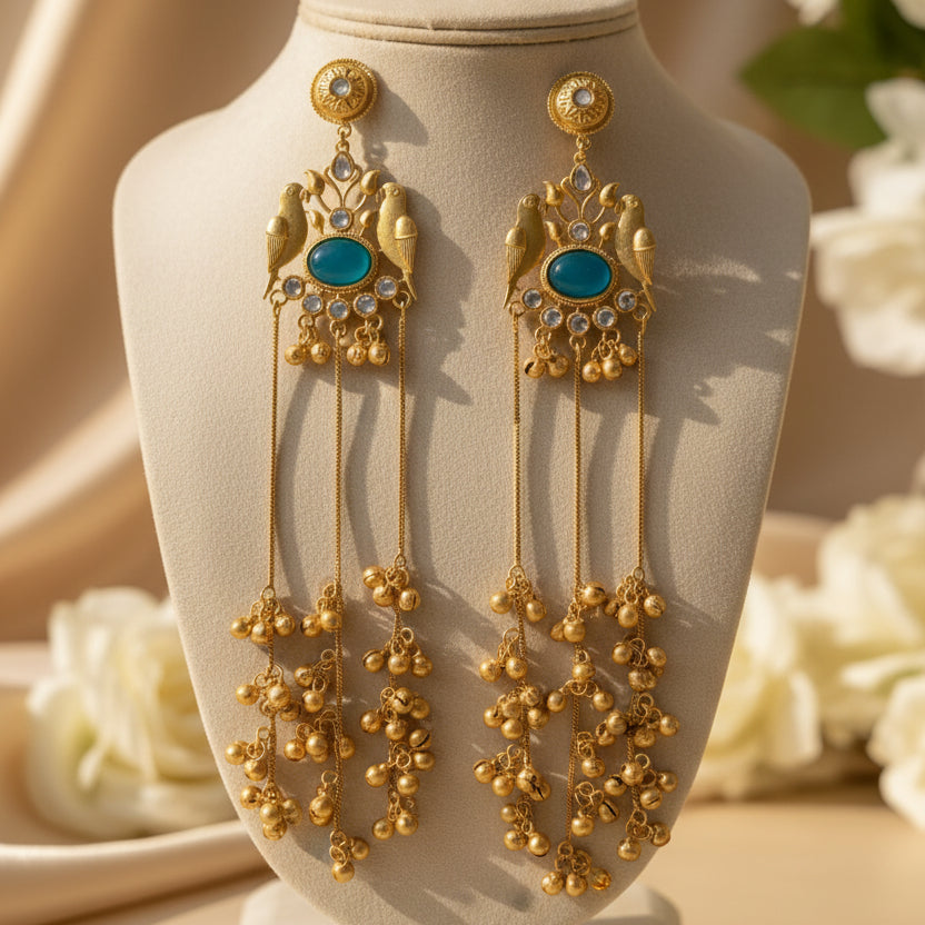 Mayura Kashmiri Earrings (Blue)