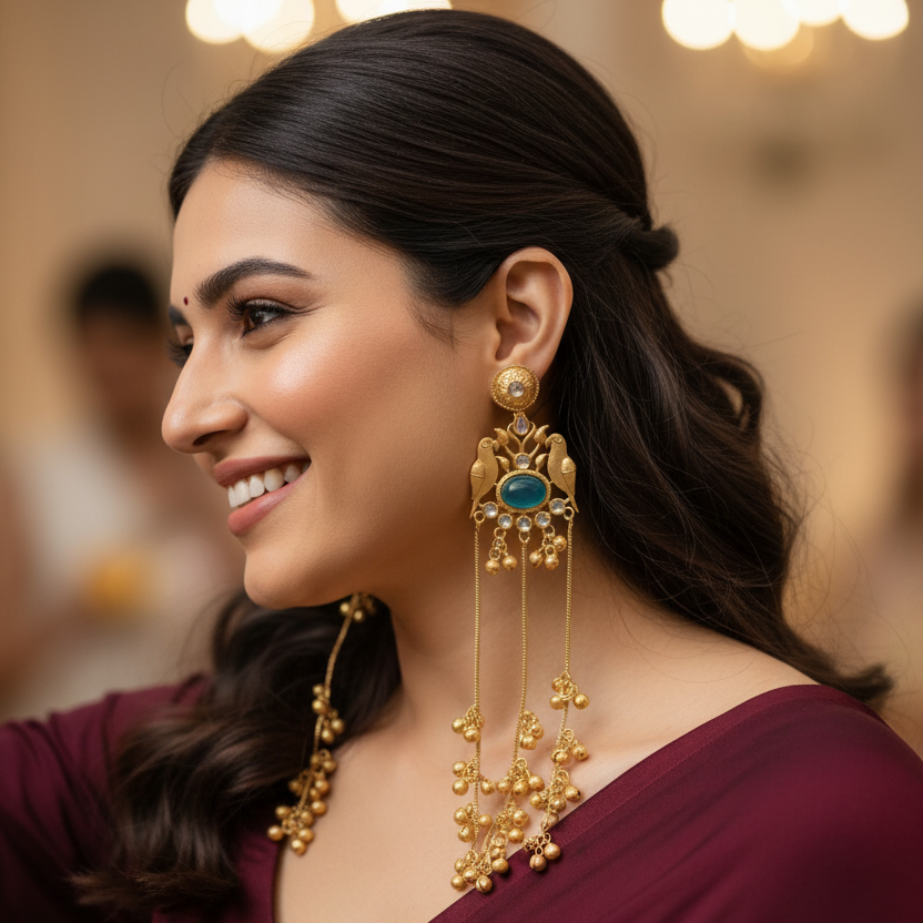 Mayura Kashmiri Earrings (Blue)