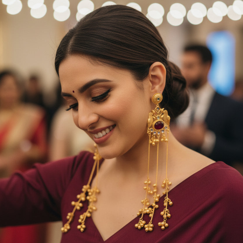 Mayura Kashmiri Earrings (Wine)