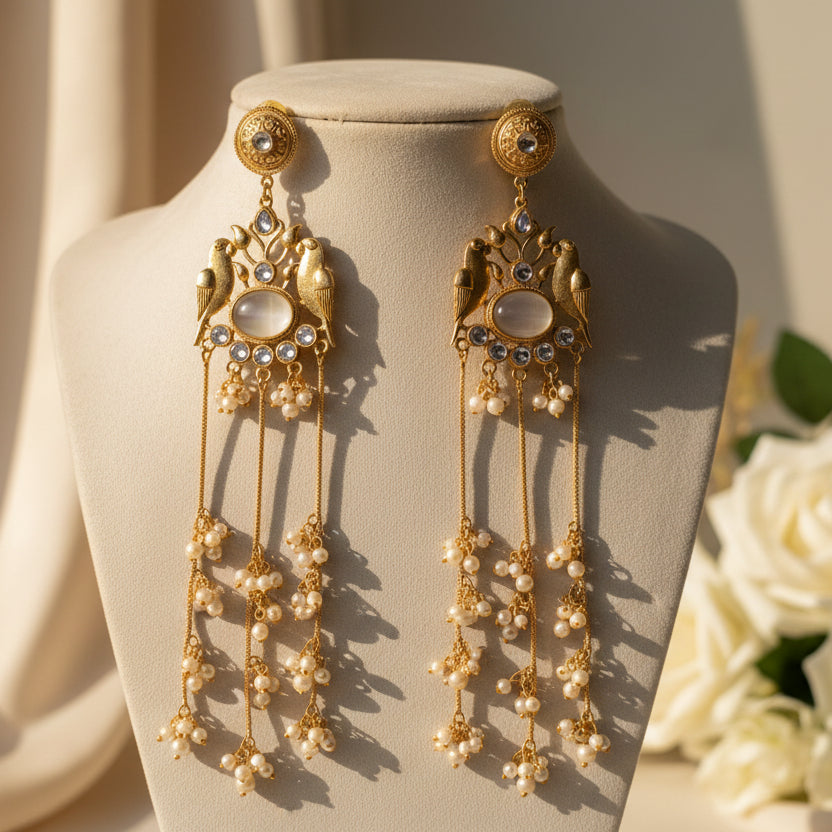 Mayura Kashmiri Earrings (White)