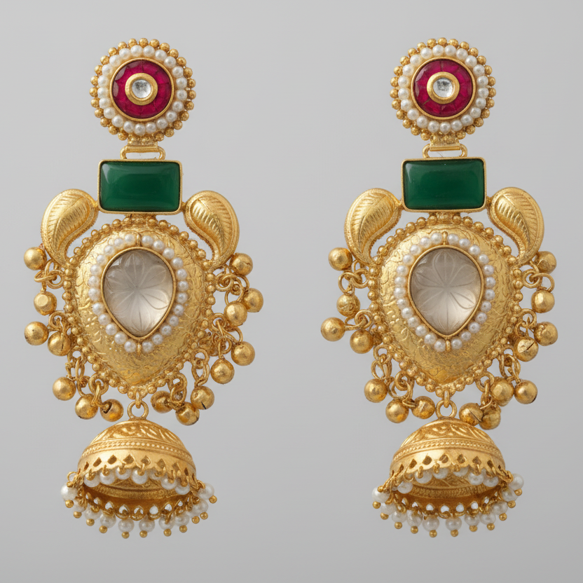 Rajsi Kashmiri Earrings (Red-Green)