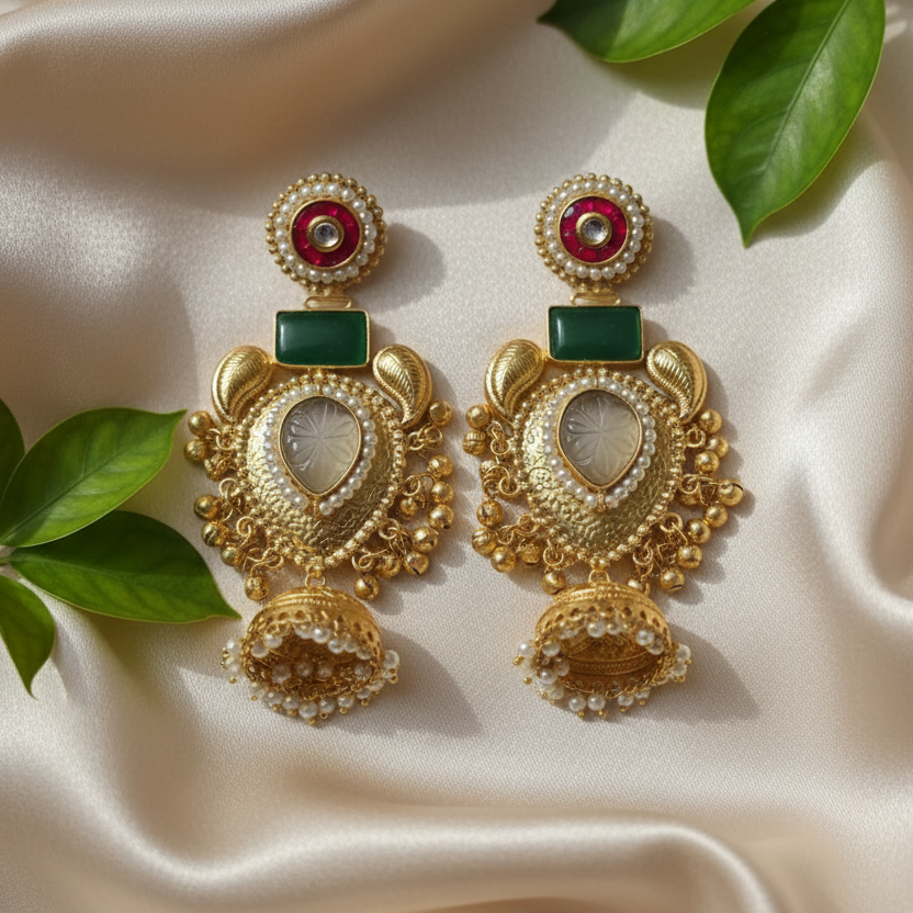 Rajsi Kashmiri Earrings (Red-Green)