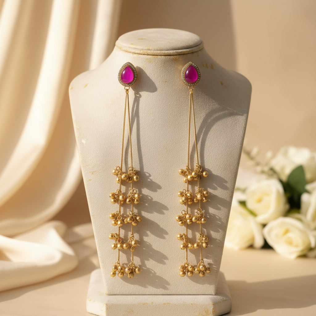 Raha Kashmiri Earrings (Rani-Pink)
