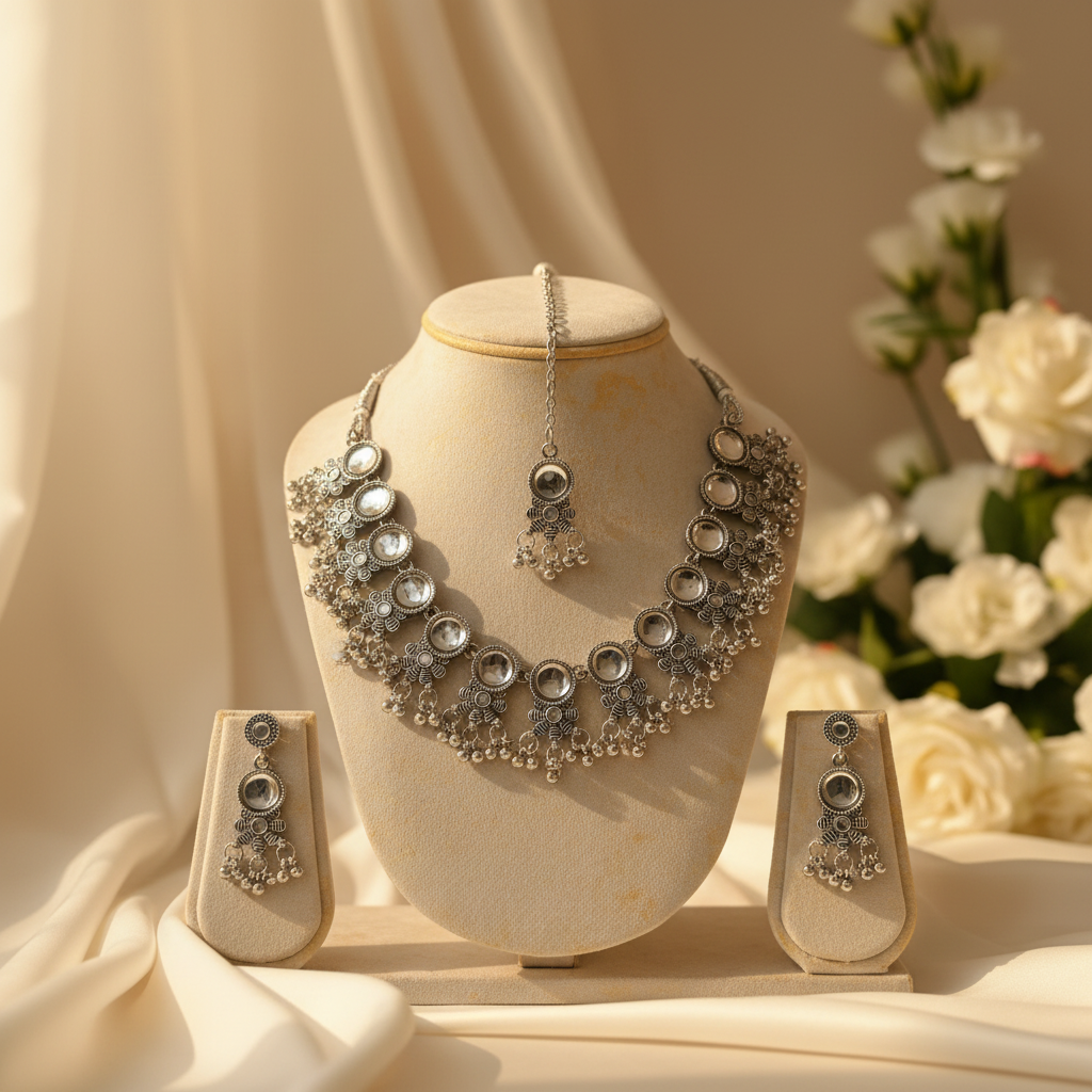 Tanisha Oxidize Necklace  with Maang tikka