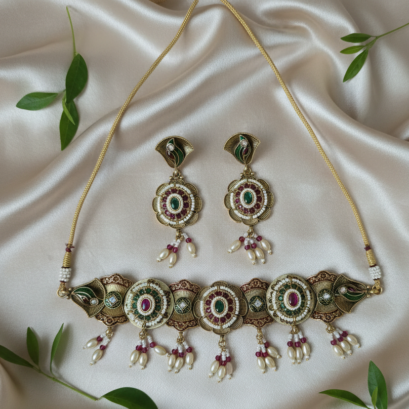 Samira Chokar Necklace (Pink-Green)