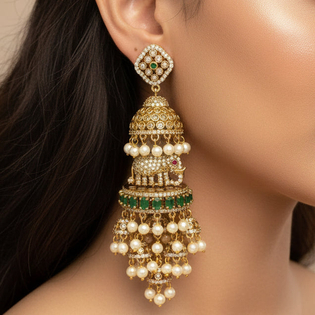 Gajraj Heritage Earrings (Green)