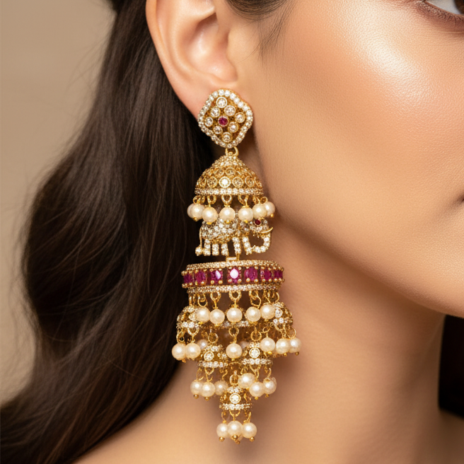 Gajraj Heritage Earrings (Pink)