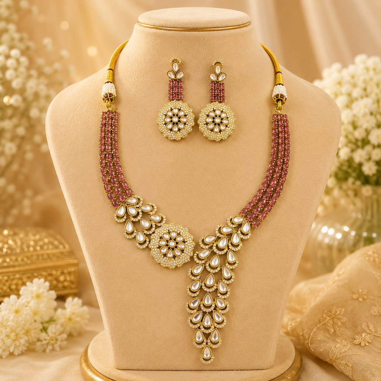 Royal Bridal Necklace Set (Pink)