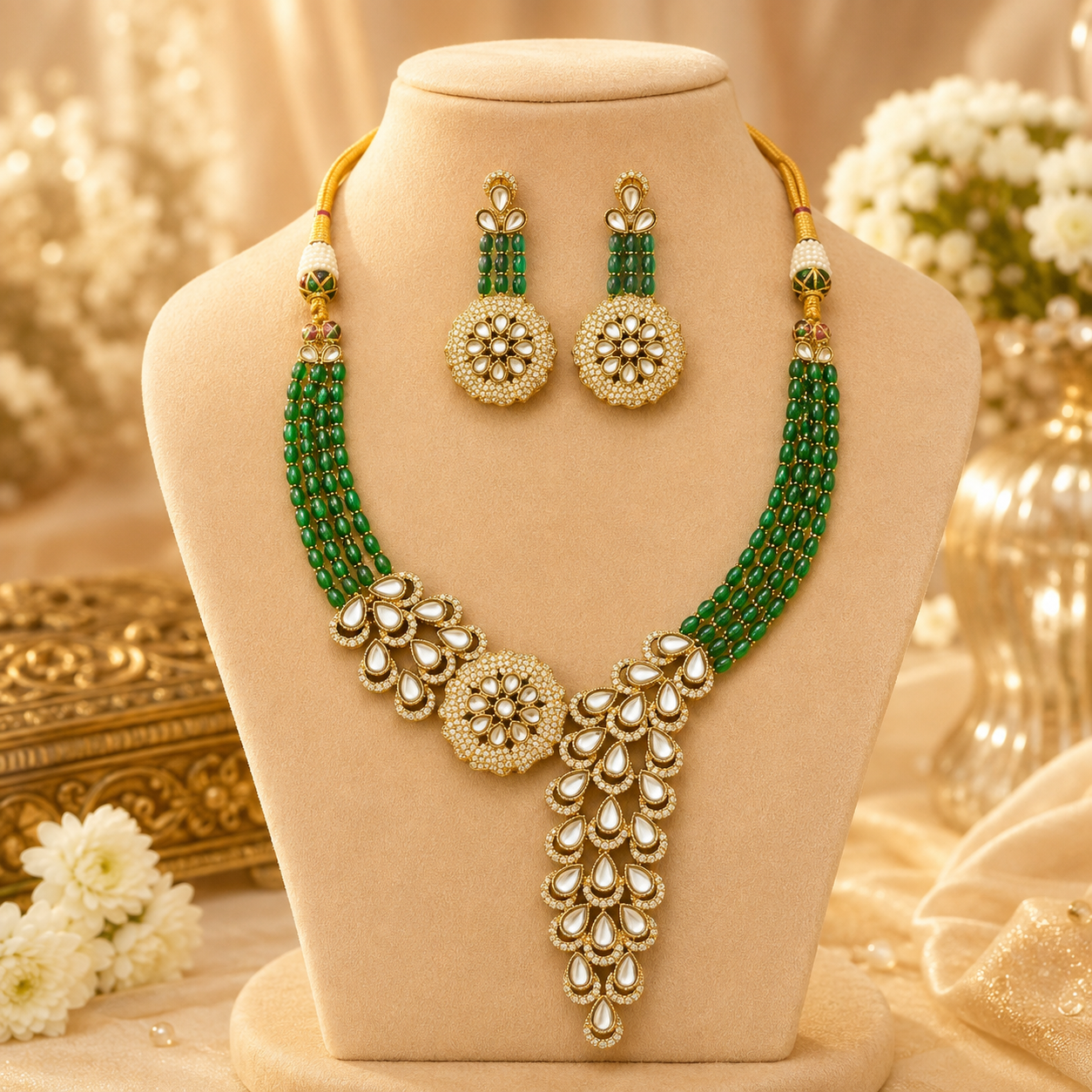 Royal Bridal Necklace Set (Green)