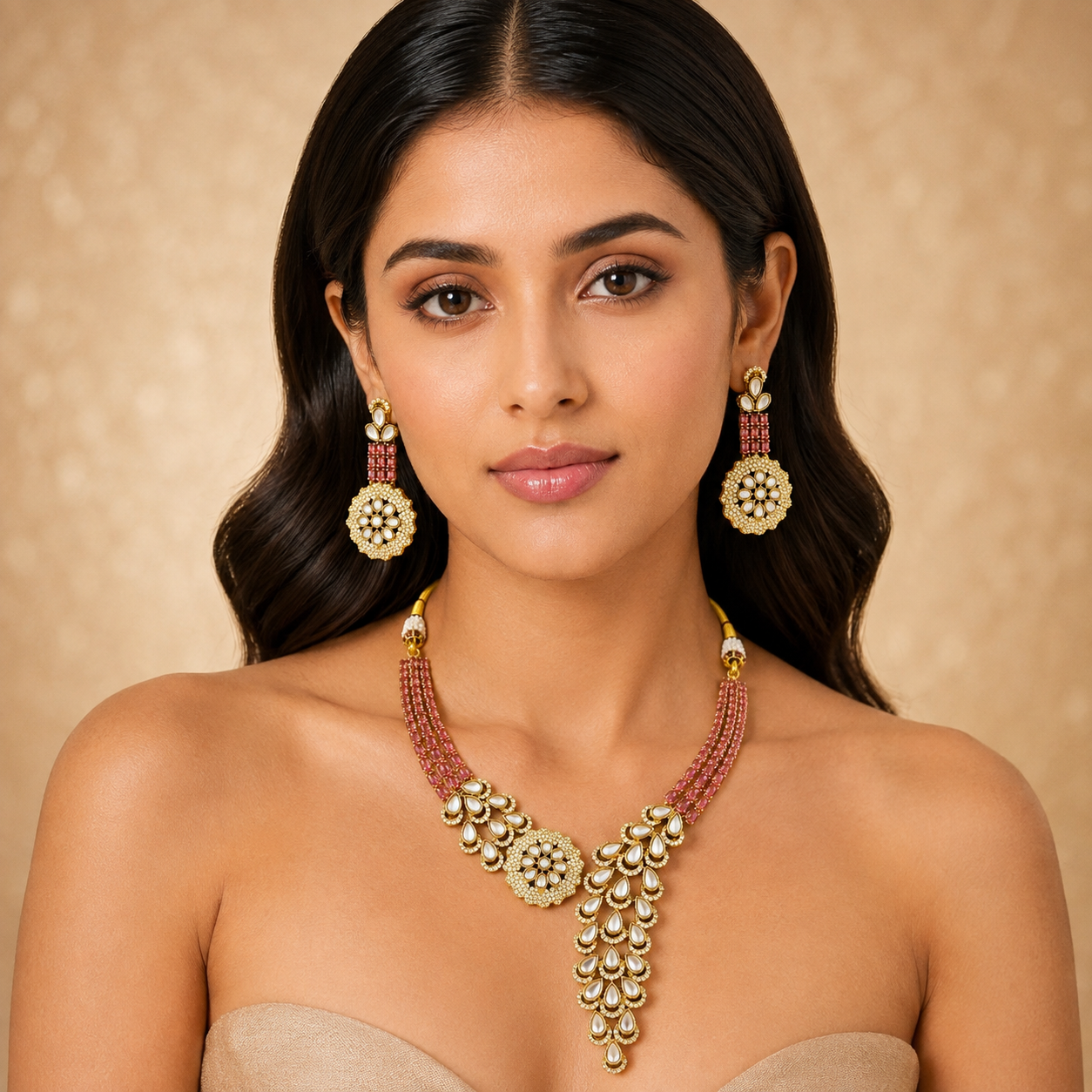Royal Bridal Necklace Set (Pink)
