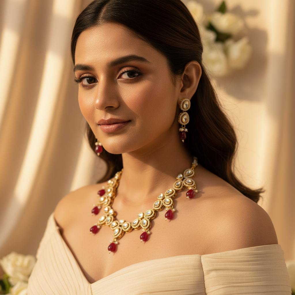 Noorika Kundan Set (Wine)
