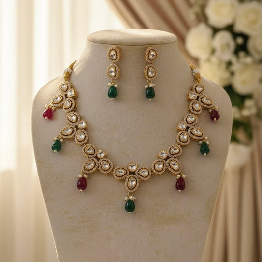 Noorika Kundan Set (Wine and Green)