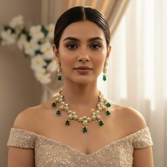 Noorika Kundan Set (Green)