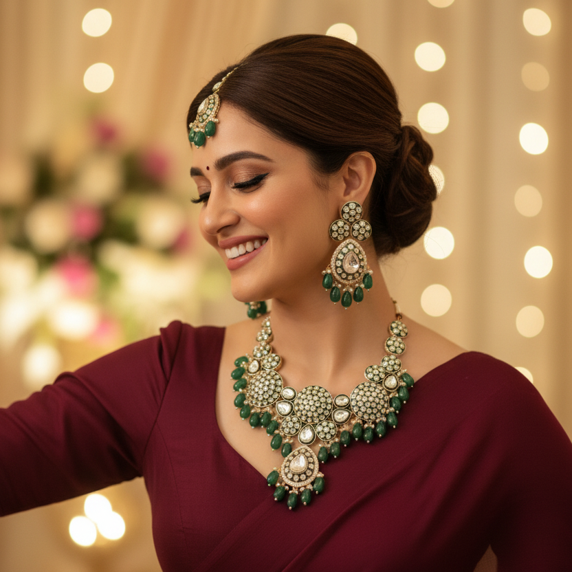Ruhani Bridal Kundan Necklace (Green)
