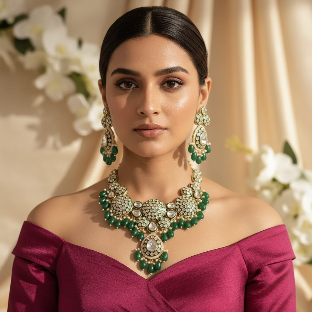 Ruhani Bridal Kundan Necklace (Green)
