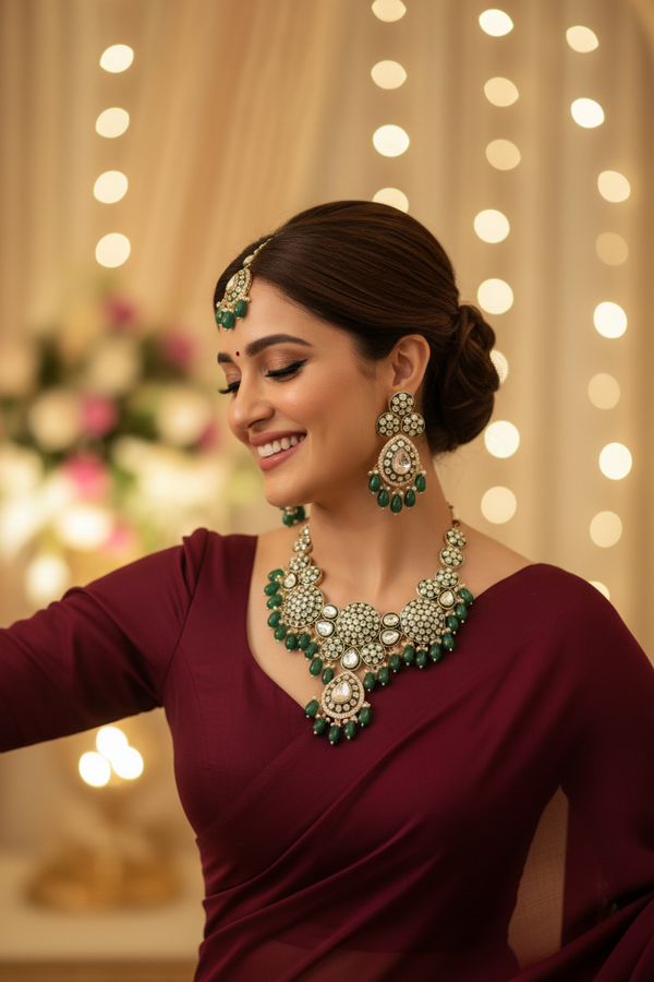 Ruhani Bridal Kundan Necklace (Green)