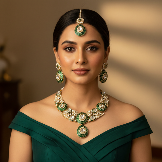 Nayab Meenakari Polki set (Green)