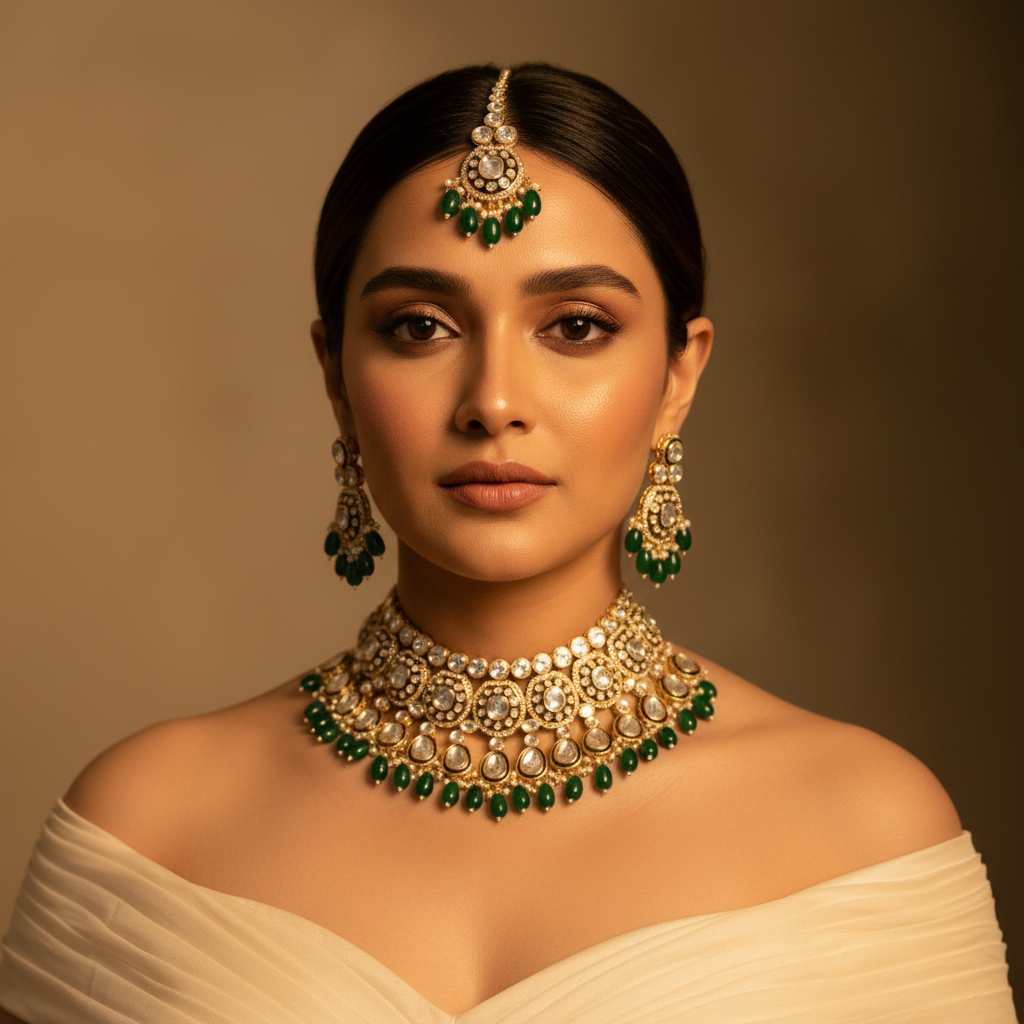 Yamika Meenakari Polki set (Green)