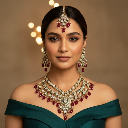 Pariniti Meenakari Polki set (Wine-Green)