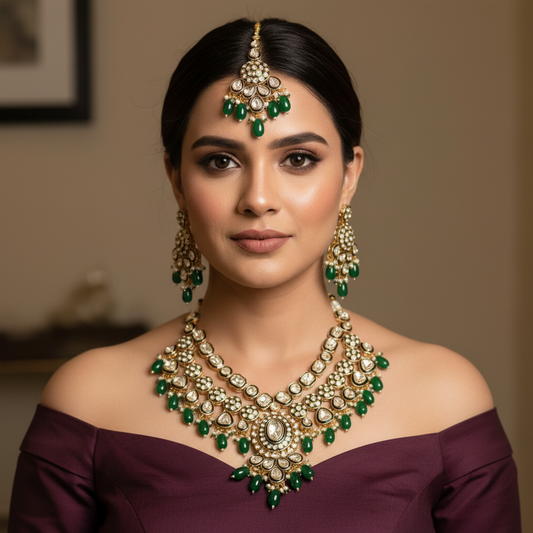 Pariniti Meenakari Polki set (Green)