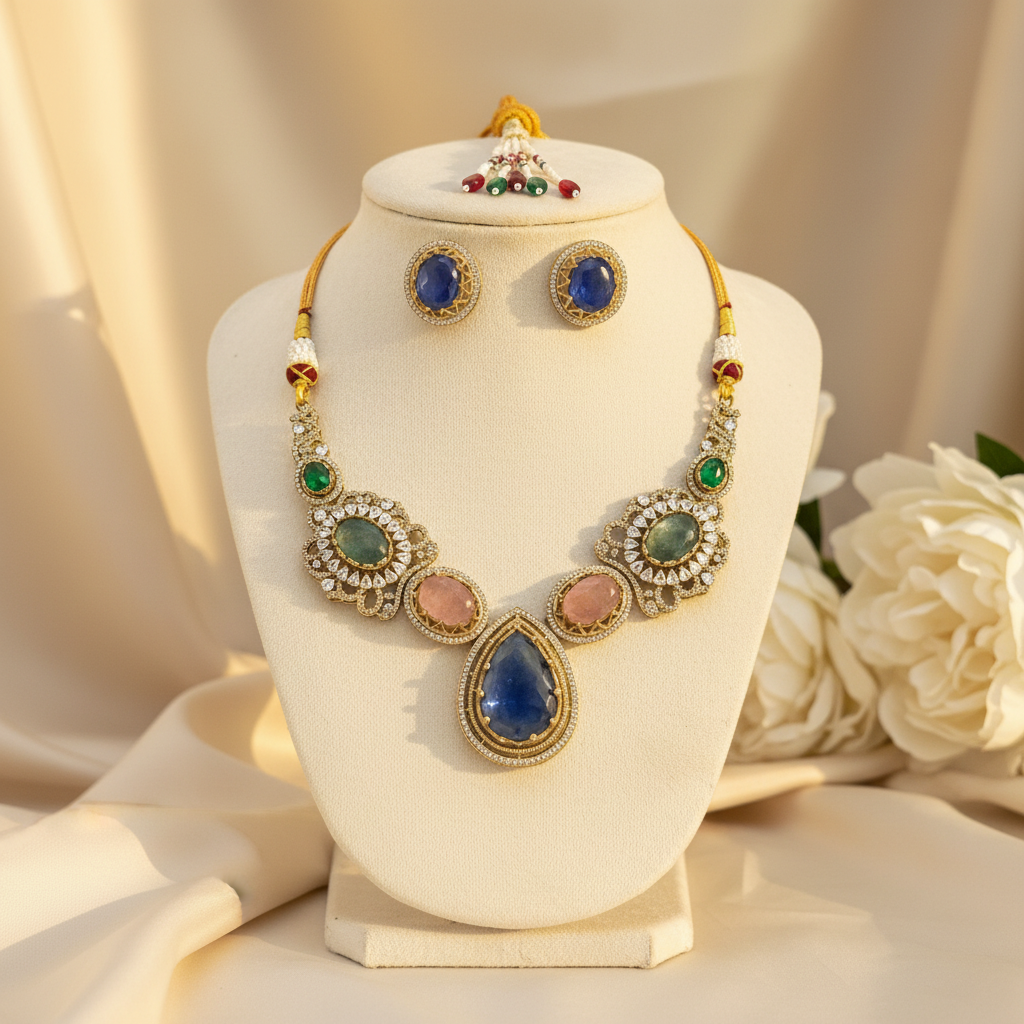 Seema Kundan Necklace Set (Multicolour)