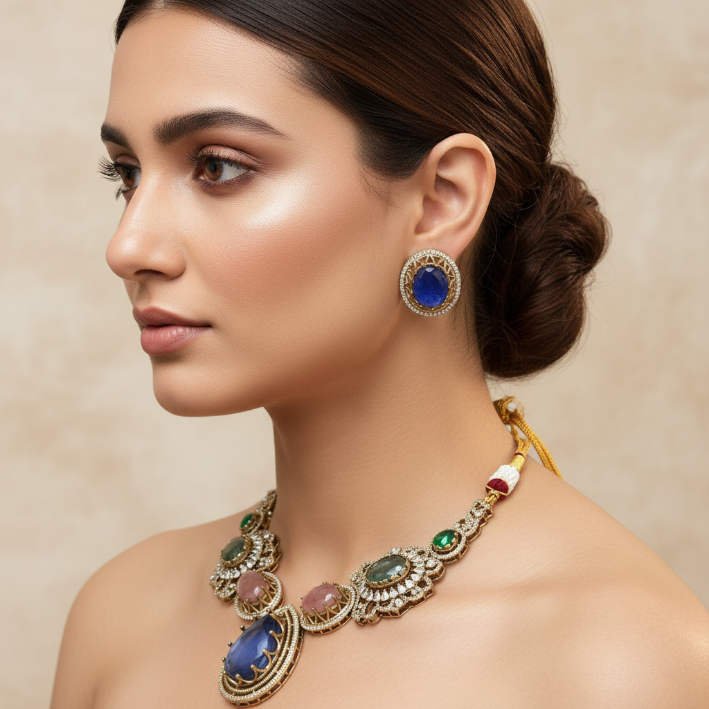 Seema Kundan Necklace Set (Multicolour)