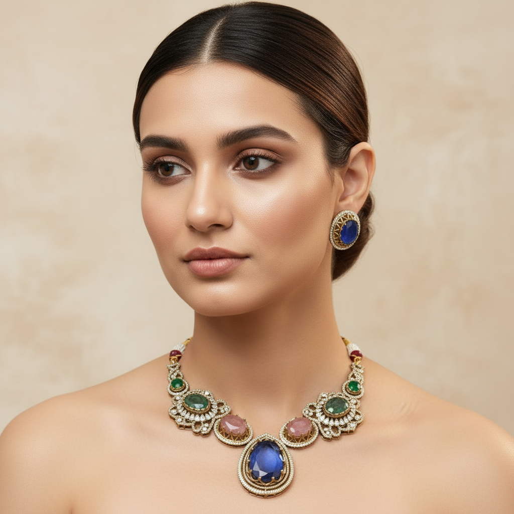 Seema Kundan Necklace Set (Multicolour)