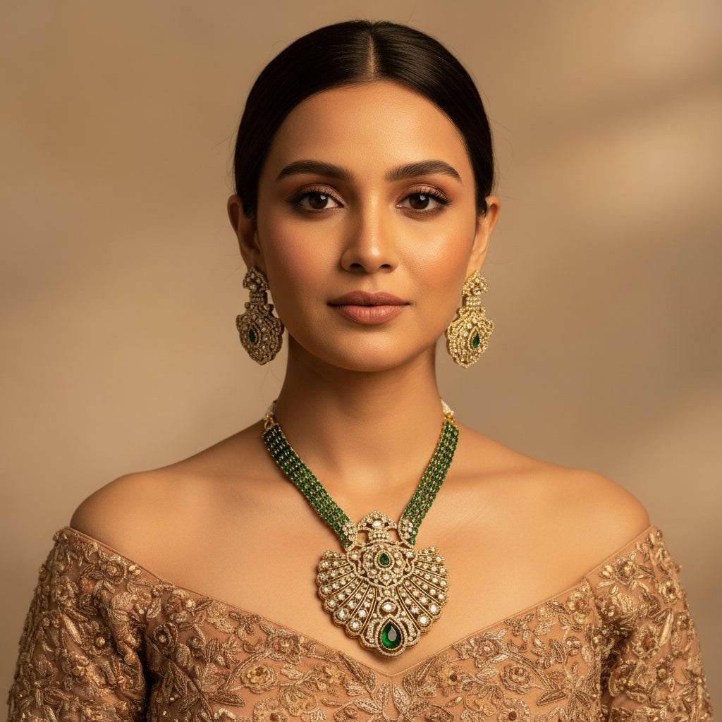 Imara Kundan Heritage Necklace Set (Green)