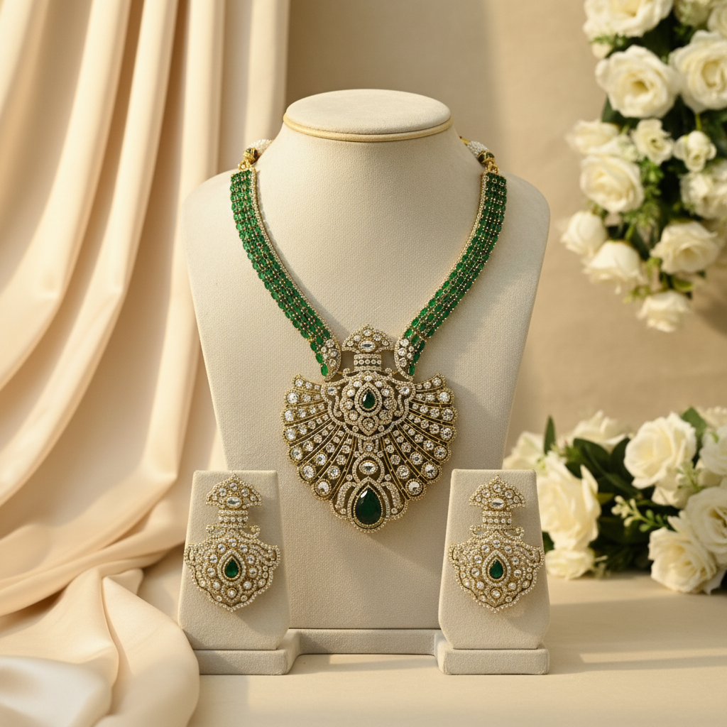 Imara Kundan Heritage Necklace Set (Green)
