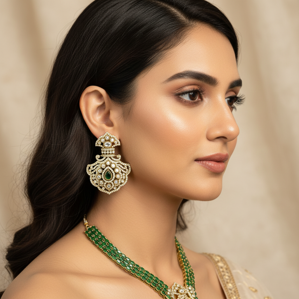 Imara Kundan Heritage Necklace Set (Green)