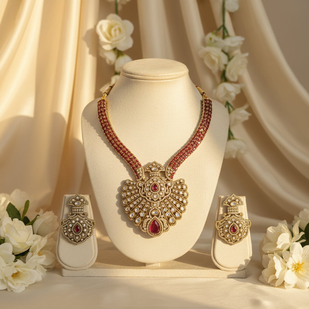 Imara Kundan Bridal Necklace Set (Pink)