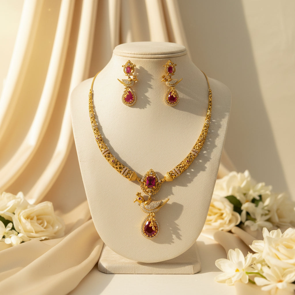 Mayur Necklace Set (Pink)
