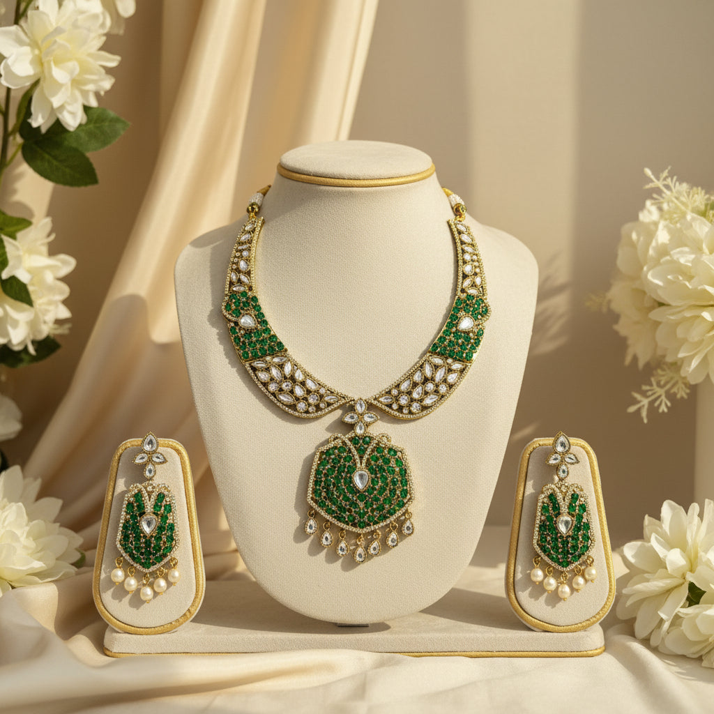 Parul Bridal Necklace Set (Green)