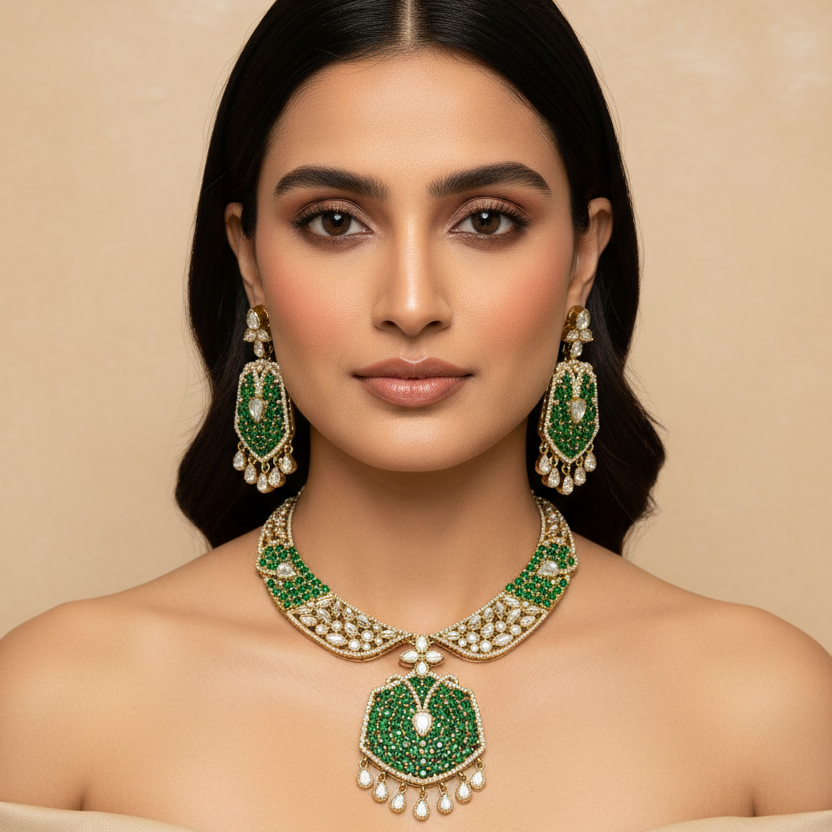 Parul Bridal Necklace Set (Green)
