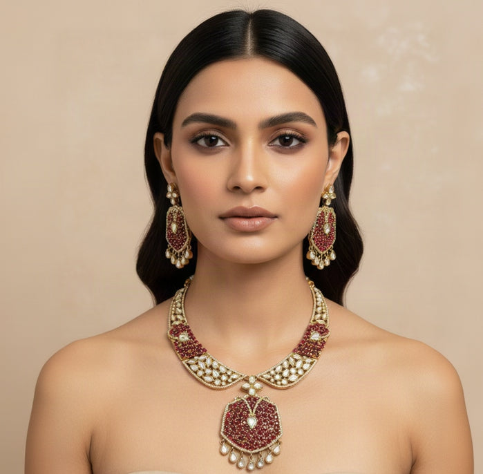 Parul Bridal Necklace Set (Pink)