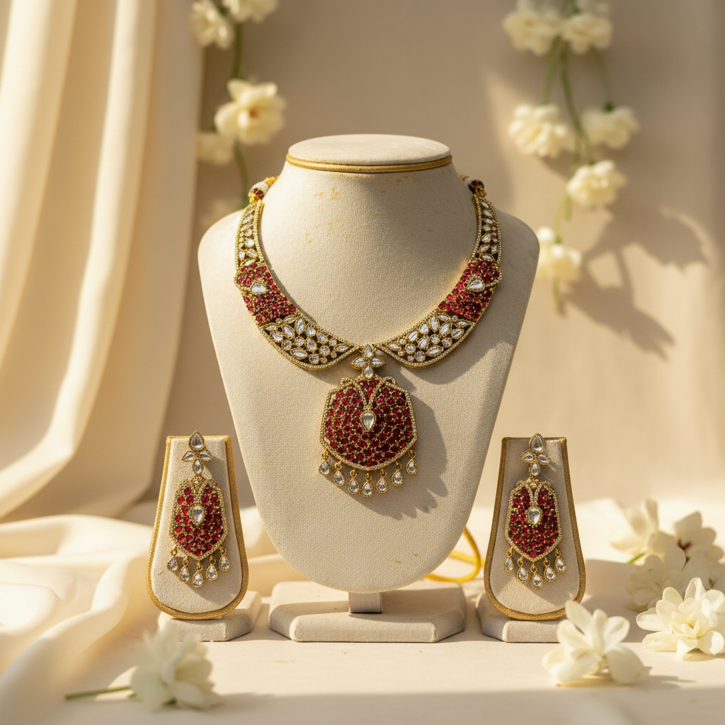 Parul Bridal Necklace Set (Pink)