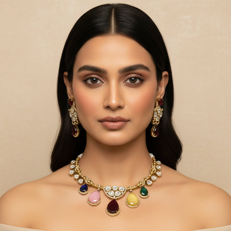 Meena Polki Necklace Set (Multi-Colour)