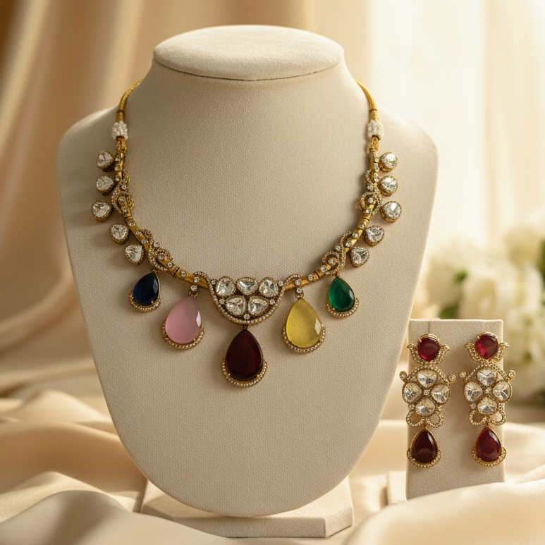 Meena Polki Necklace Set (Multi-Colour)