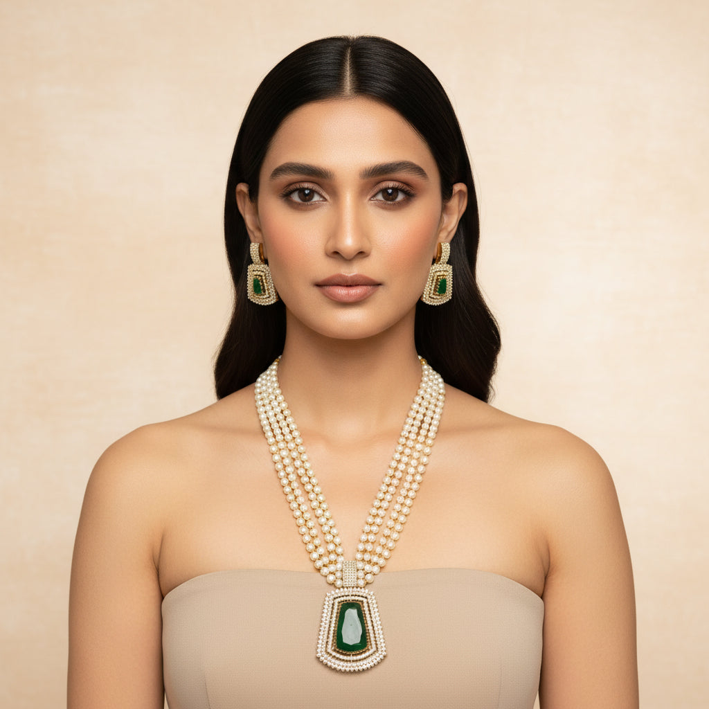 Moti Mala Necklace Set (Green)